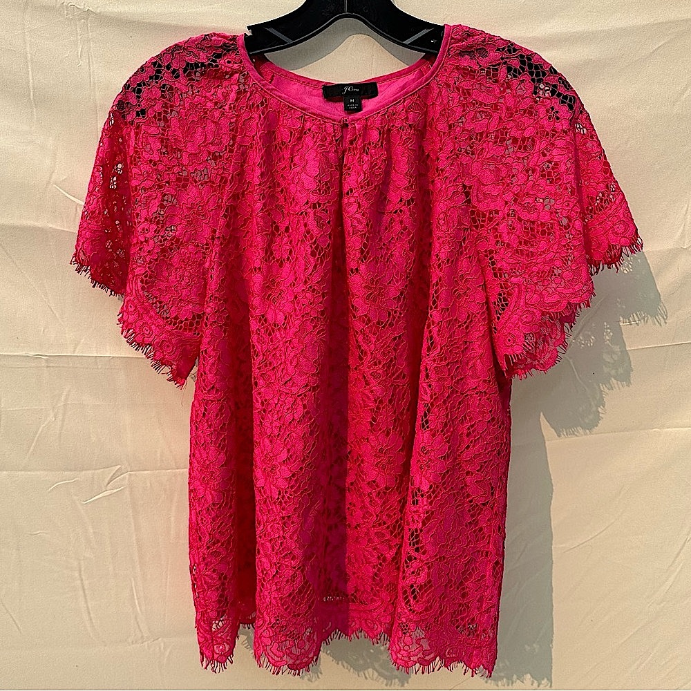 J. Crew pink lace short sleeve top